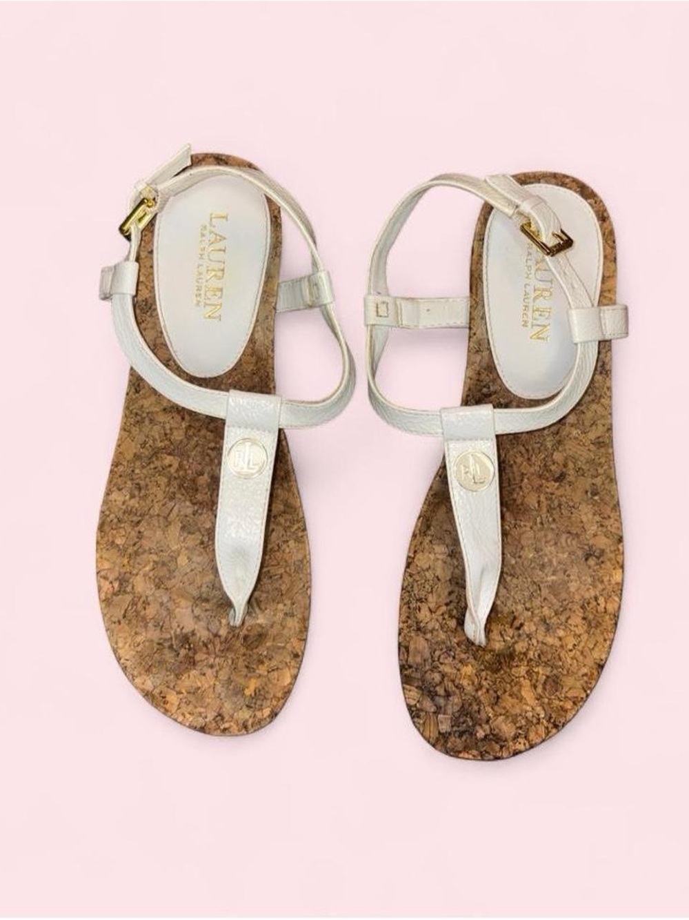 Lauren Ralph Lauren White Cork Thong Sandals